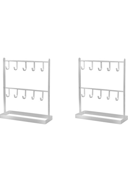2x Tabletop Iron Jewelry Jewelry Earring Hanger Necklace Ring Earring Earring Shelf Display Shelf Porch Key Rack White (Yurt Dışından)