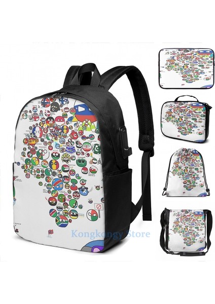 Laptop Çantası 15 Komik Grafik Baskı Polonyatopu Countryball Dünya Haritası USB Şarj Sırt Çantası Erkekler Okul Çantaları Kadın Çantası Seyahat Laptop Çantası (Yurt Dışından) fiyatları