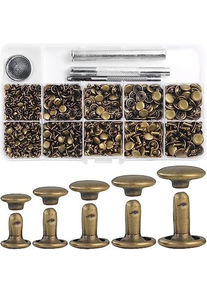 340 Takım Deri Perçin Seti Perçinler Deri Çift Şapka Perçinler Giysi Kumaşı Tamir Için Giysi Ayakkabı Çanta Kemerler A (Yurt Dışından)