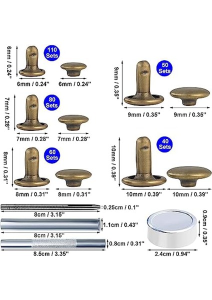 340 Takım Deri Perçin Seti Perçinler Deri Çift Şapka Perçinler Giysi Kumaşı Tamir Için Giysi Ayakkabı Çanta Kemerler A (Yurt Dışından) fırsatları