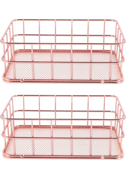 2x Depolama Sepeti Metal Tel Banyo Rafları Makyaj Organizatör Gül Altın Fırça Kalemlik Tel Örgü Banyo Tuvalet Malzemeleri (Yurt Dışından)