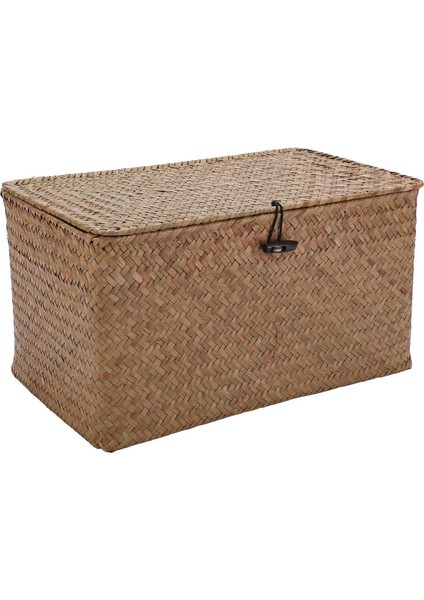 Handmade Straw Woven Storage Basket With Lid Makeup Organizer Storage Box Seagrass Laundry Baskets Rattan Jewelry Box(M) (Yurt Dışından)