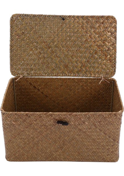 Handmade Straw Woven Storage Basket With Lid Makeup Organizer Storage Box Seagrass Laundry Baskets Rattan Jewelry Box(M) (Yurt Dışından) indirimleri
