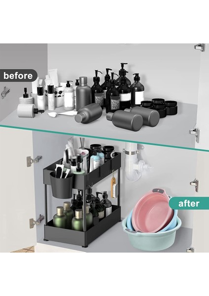 Düzenleyiciler ve Depolama, Banyo Düzenleyici, 4 Kancalı 2 Katlı Düzenleyici, Banyo Lavabosu Altı (Yurt Dışından) fırsatları
