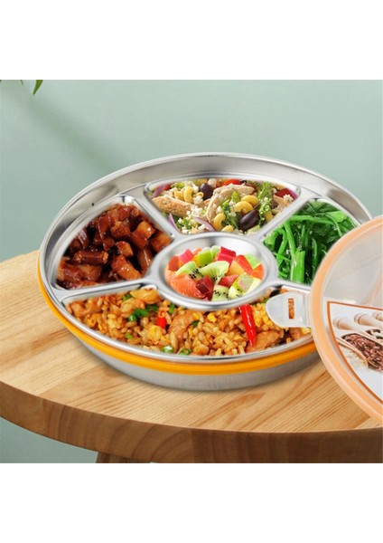 Kapaklı Bölünmüş Servis Tepsisi Snack Meyve Sebze Tepsisi Paslanmaz Çelik 5 Bölmeli Tabak Snackle Kutuları Konteyner (Yurt Dışından) fiyatları