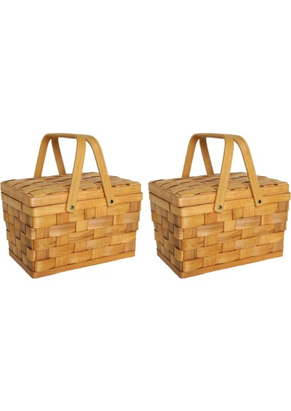 2x Fransa Tarzı Piknik Sepeti Ekmek Sepetleri Yürüyüş Saklama Kutusu Kek Masa Dekorasyon Gıda Fotoğrafçılığı El-Ahşap Renk (Yurt Dışından)