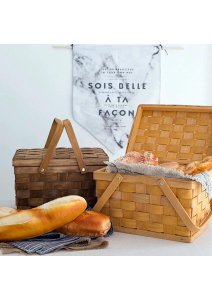 2x Fransa Tarzı Piknik Sepeti Ekmek Sepetleri Yürüyüş Saklama Kutusu Kek Masa Dekorasyon Gıda Fotoğrafçılığı El-Ahşap Renk (Yurt Dışından) fiyatları