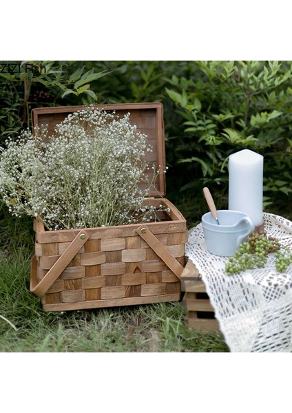 2x Fransa Tarzı Piknik Sepeti Ekmek Sepetleri Yürüyüş Saklama Kutusu Kek Masa Dekorasyon Gıda Fotoğrafçılığı El-Ahşap Renk (Yurt Dışından) fırsatları