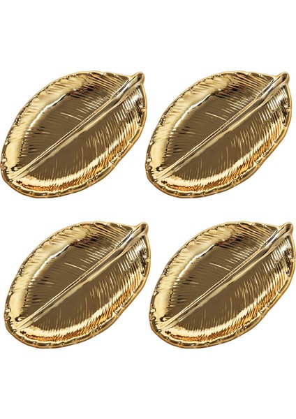 4x Dekoratif Altın Yaprak Seramik Tabak Çanak Porselen Şeker Biblo Bulaşık Takı Meyve Servis Tepsisi Çanak Çömlek Sofra (Yurt Dışından)