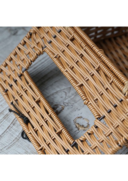 2x Taklit Rattan Çekme Kutusu Doku Kutusu Zarif Ev Dekorasyon El Yapımı Masaüstü Doku Kutusu Peçete Saklama Kutusu 21X12 cm (Yurt Dışından)