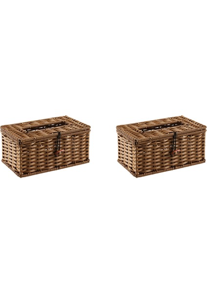 2x Taklit Rattan Çekme Kutusu Doku Kutusu Zarif Ev Dekorasyon El Yapımı Masaüstü Doku Kutusu Peçete Saklama Kutusu 21X12 cm (Yurt Dışından) fiyatları