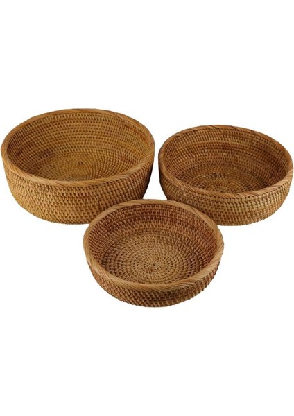 3pcs Rattan Meyve Sepeti Aperatif Ekmek Sepeti Yuvarlak Dokuma Sepet Dokuma Depolama Sepeti (Yurt Dışından)