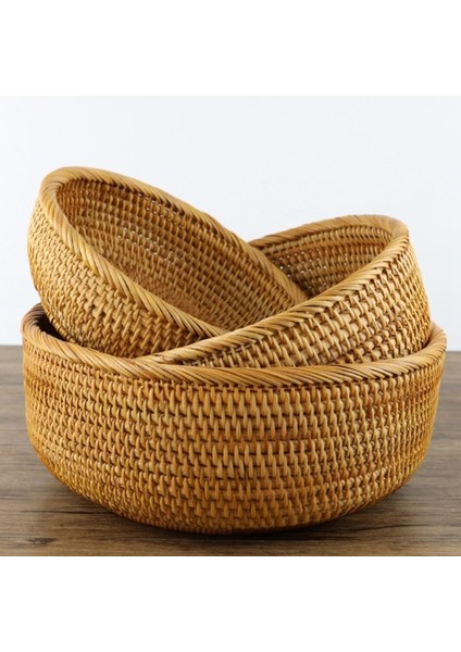 3pcs Rattan Meyve Sepeti Aperatif Ekmek Sepeti Yuvarlak Dokuma Sepet Dokuma Depolama Sepeti (Yurt Dışından) fiyatları