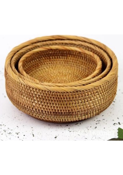 3pcs Rattan Meyve Sepeti Aperatif Ekmek Sepeti Yuvarlak Dokuma Sepet Dokuma Depolama Sepeti (Yurt Dışından) indirimleri