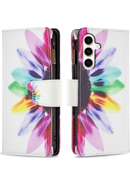 Ile Uyumlu Samsung Galaxy S23 Fe Kılıf Premium Pu Deri Fermuarlı Cüzdan Kart Yuvası Bilek Kayışı Kapaklı (Yurt Dışından)