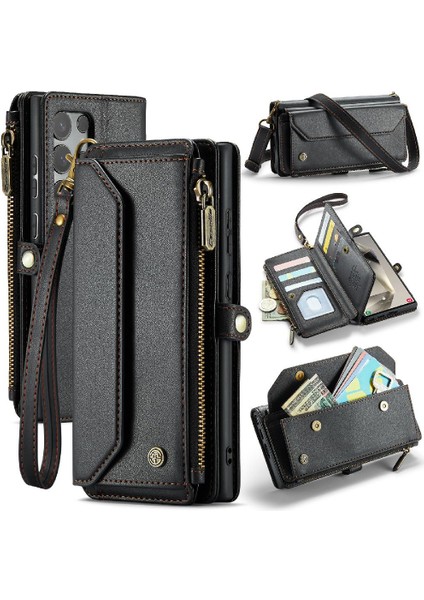 Samsung Galaxy S24 Için Crossbody Durumda Ultra Fermuar Faturaları Yuvası Kılıf Cüzdan (Yurt Dışından)