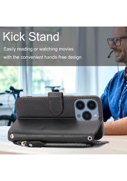Iphone 14 Için Flip Case Pro Max Kickstand Manyetik Kapatma Pu Deri (Yurt Dışından)