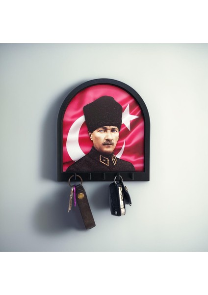Boyutlu Kabartma Tasarım Atatürk Bayrak Tema Anahtarlık Duvar Askılık Dekor
