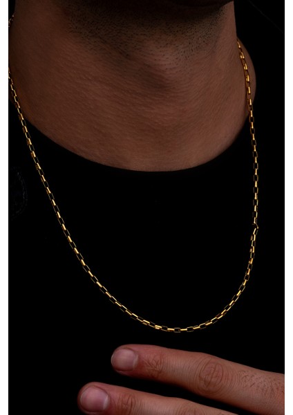 Erkek Çelik Kolye - Altın Kaplama Halka Model Paslanmaz Çelik Kolye