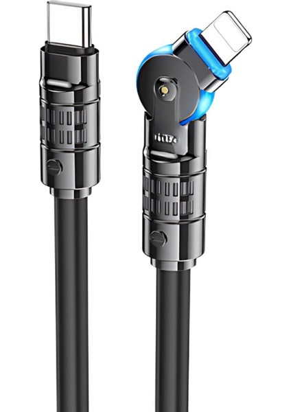 Süper Hızlı Ucu Dönebilen 1.2mt 20W Type-C To iPhone Lightning Şarj Data Kablosu, Ultra Sağlam Kablo