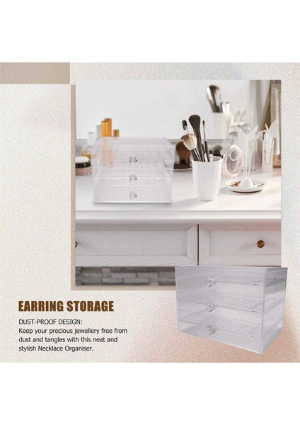 Plastik Takı Saklama Kutusu Küpe Teşhir Standı 3 Dikey Çekmeceli Organizatör Tutacağı (Şeffaf) (Yurt Dışından) fırsatları