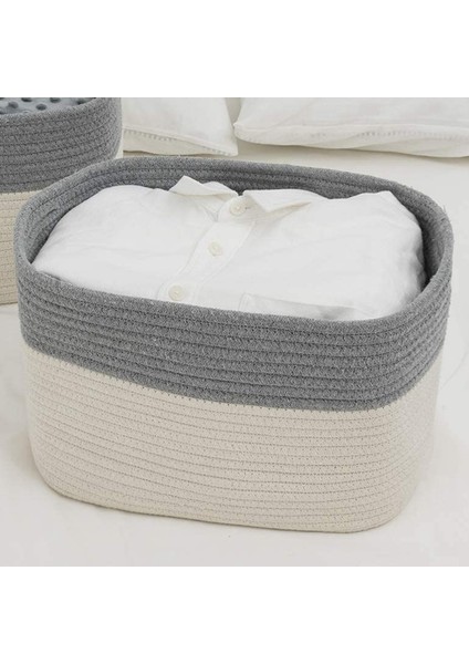 Pamuk Halat Saklama Sepetleri Kutusu Depolama Kare Organizatör Katlanabilir Dekoratif Dokuma Sepet Kulplu, D (Yurt Dışından) modelleri