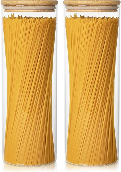Cam Saklama Kapları Bambu Kapaklı 2 71 Oz Uzun Spagetti Kavanoz Seti - Makarna Için Mutfak Gıda Saklama Kutuları (Yurt Dışından)