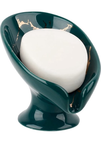 Soap Dish, Ceramic Soap Holder Self Draining Marble Look Leaf-Shape Soap Dishes For Bathroom,green (Yurt Dışından)