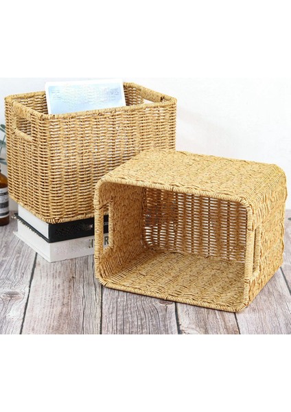 Storage Basket Hand-Woven Rattan Wicker Basket Desktop Organizing Box Various Item Arrangement Nesting Basket S (Yurt Dışından) indirimleri
