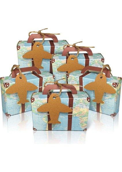 50PCS Suitcase Favor Boxes World Map Mini Suitcase Boxes Wedding Candy Boxes For Travel Theme Wedding Baby Bridal Shower (Yurt Dışından)