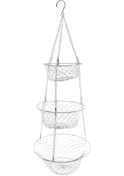 3 Tier Fruit Basket, Vegetable Kitchen Storage Basket Chain Hanging Space Saving Fruits, Plants Storage Basket(Silver) (Yurt Dışından)