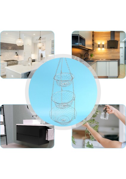 3 Tier Fruit Basket, Vegetable Kitchen Storage Basket Chain Hanging Space Saving Fruits, Plants Storage Basket(Silver) (Yurt Dışından) modelleri