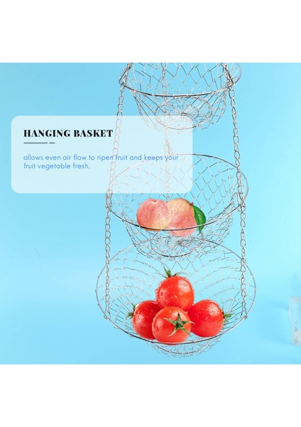 3 Tier Fruit Basket, Vegetable Kitchen Storage Basket Chain Hanging Space Saving Fruits, Plants Storage Basket(Silver) (Yurt Dışından) fırsatları