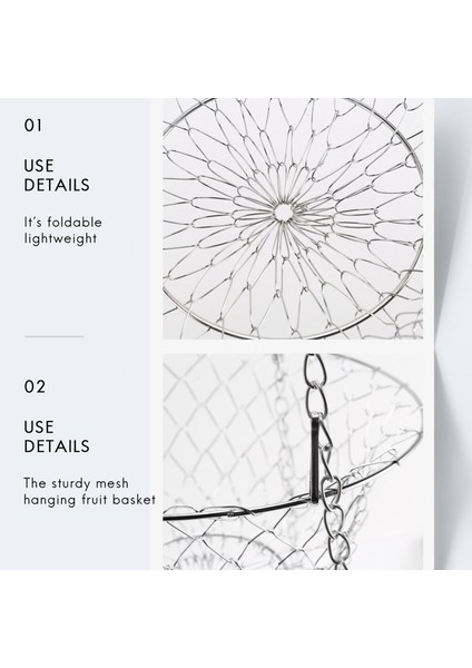 3 Tier Fruit Basket, Vegetable Kitchen Storage Basket Chain Hanging Space Saving Fruits, Plants Storage Basket(Silver) (Yurt Dışından) indirimleri