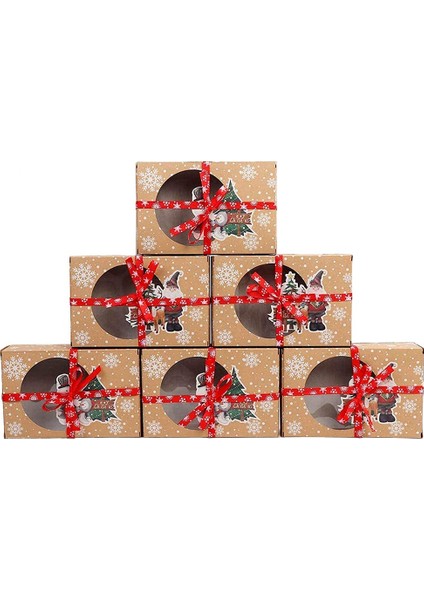 12PCS Christmas Cookie Box Food Safe Kraft Paper Baking Box For Packaging Cakes Pastries At Christmas Parties Set (Yurt Dışından)