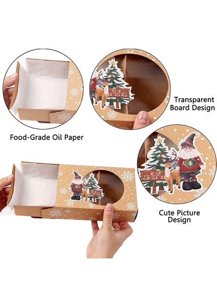 12PCS Christmas Cookie Box Food Safe Kraft Paper Baking Box For Packaging Cakes Pastries At Christmas Parties Set (Yurt Dışından) fiyatları