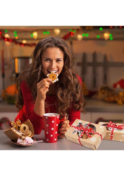 12PCS Christmas Cookie Box Food Safe Kraft Paper Baking Box For Packaging Cakes Pastries At Christmas Parties Set (Yurt Dışından) modelleri
