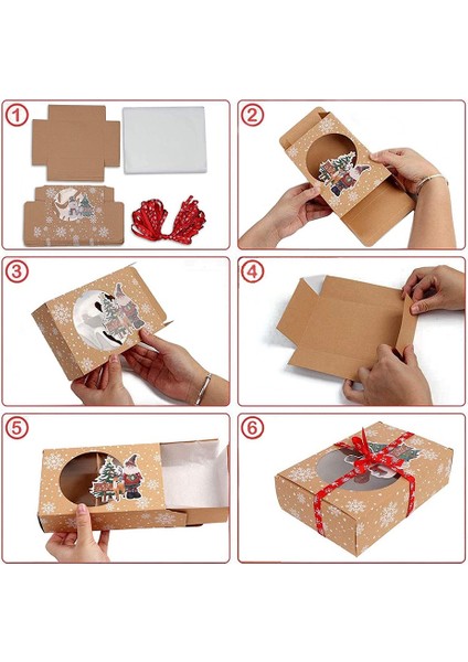12PCS Christmas Cookie Box Food Safe Kraft Paper Baking Box For Packaging Cakes Pastries At Christmas Parties Set (Yurt Dışından) fırsatları