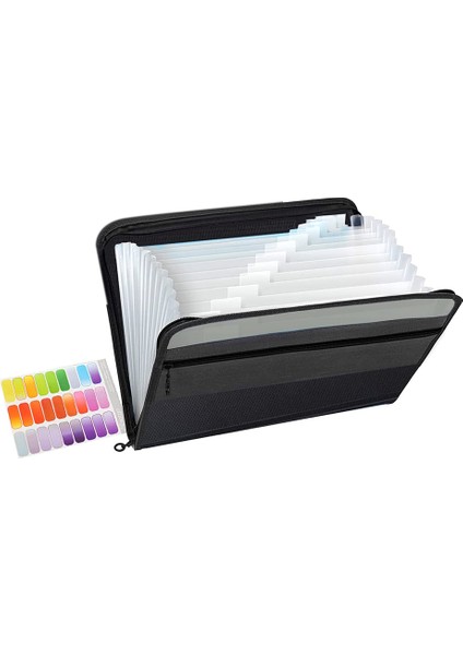 13 Pockets Expanding File Folder A4 Plastic Document Wallet Organizer For Personal Office Stationary Storage(Black) (Yurt Dışından)