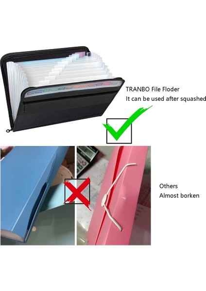 13 Pockets Expanding File Folder A4 Plastic Document Wallet Organizer For Personal Office Stationary Storage(Black) (Yurt Dışından)