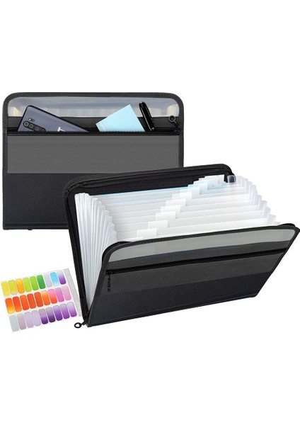 13 Pockets Expanding File Folder A4 Plastic Document Wallet Organizer For Personal Office Stationary Storage(Black) (Yurt Dışından)