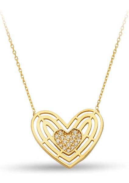 Taşlı Kalpli Altın Kolye KLYCGK229