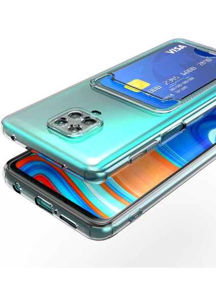 Kilifone - Xiaomi Redmi Note 9 Pro Uyumlu Kılıf Esnek Şeffaf Kart Bölmeli Setra Silikon Kapak