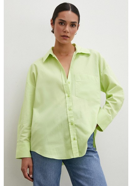 Regular Fit Poplin Gömlek Yeşil