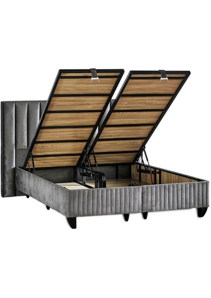 Hades Yatak Baza ve Başlık Seti 90X190 cm Tek Kişilik Paket Yaylı Lüks Yatak Koyu Gri Baza Başlık