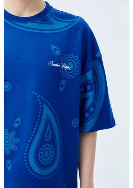 Oversıze Desenli Şort T-Shırt Takım Saks fırsatları