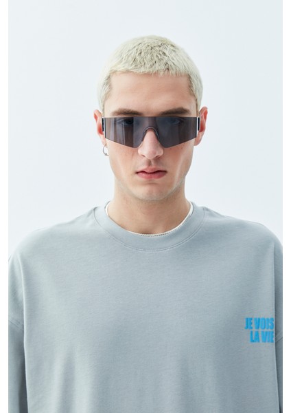 Arka Çiçek Baskılı Oversıze T-Shirt Gri indirimleri