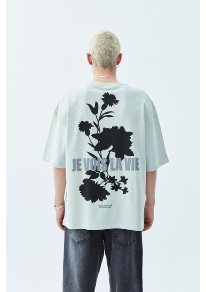 Arka Çiçek Baskılı Oversıze T-Shirt Mint