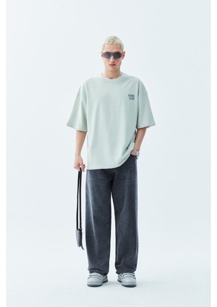 Arka Çiçek Baskılı Oversıze T-Shirt Mint