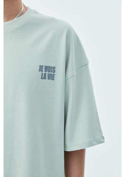 Arka Çiçek Baskılı Oversıze T-Shirt Mint